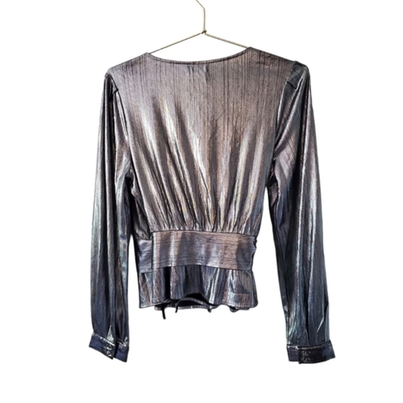 NWT Gentle Fawn Roxanne Silver Metallic Wrap Top‎ - Picture 3 of 7
